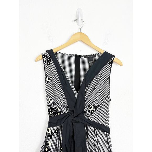 Marc Jacobs Black & White Gingham Floral Dress Size 6 Fit & Flare Sleeveless - Picture 4 of 12